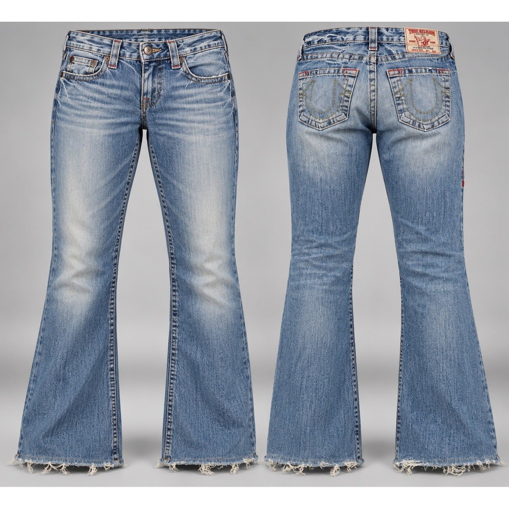 True Religion Bobby Super T Jeans Women 27 Blue Flare Thick Stitch Y2K USA Made